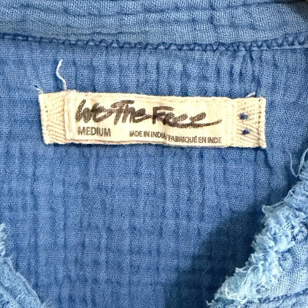 We the free blue summer day dream button down tunic shirt size medium